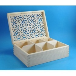 Pudełko na herbatę x 6 ażurowe drewniane