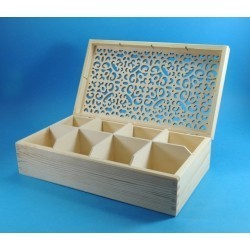 Pudełko na herbatę x 8 ażurowe drewniane